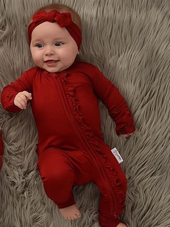 Baby Reay To Play Ruffle Jumpsuit Romper Onesie With Bow Headband Burgundy