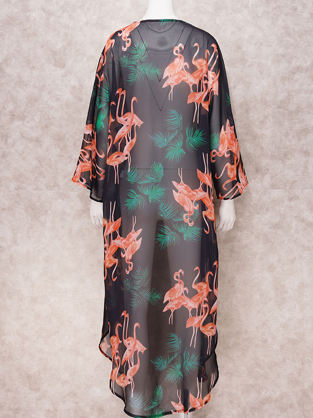 Women's Flamingo Side Slit Kimono Cover Up