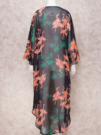 Women's Flamingo Side Slit Kimono Cover Up