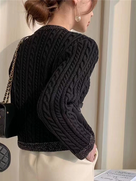 Women's Elegant Preppy Chic Twist Knit Cardigan Black