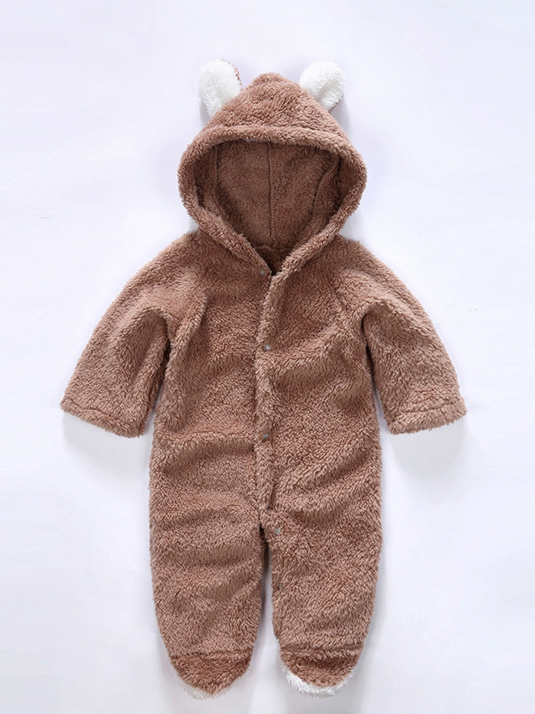 Baby Little Teddy Bear Fleece Onesie with Footies - Brown