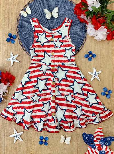 Kids 4th Of July Outfits | Girls Stars & Stripes Ruffle Tank Dress