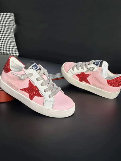 Girls Retro Red Glitter Star Sneakers by Liv and Mia