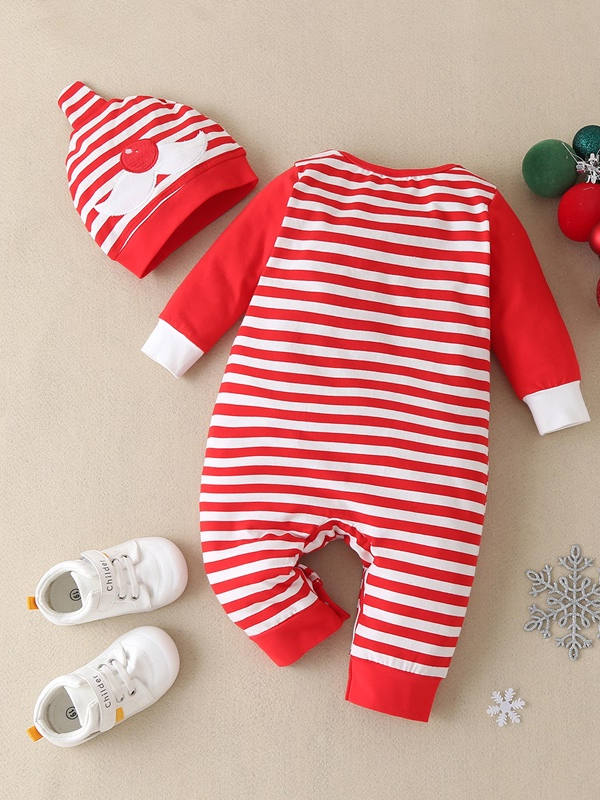 Baby Ho-Ho-Ho Santa Striped Raglan Onesie with Matching Hat Set - Mia Belle Girls