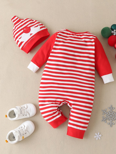 Baby Ho-Ho-Ho Santa Striped Raglan Onesie with Matching Hat Set - Mia Belle Girls