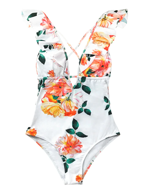 Women's Floral Deep V Neck Monokini Swimsuit - Mia Belle Girls