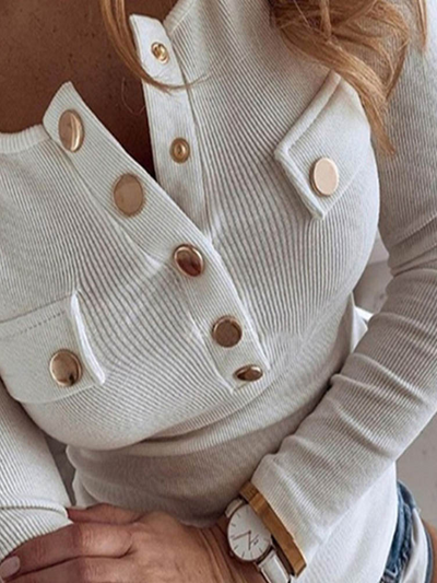 Women's Tiny Temptations Gold Buttoned Long Sleeved Top