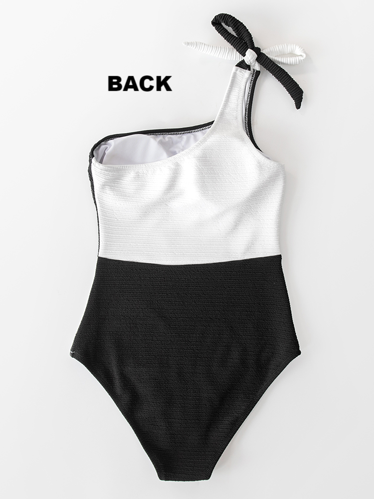 Women's One Shoulder Reverse Color Block One Piece Swimsuit - Mia Belle Girls