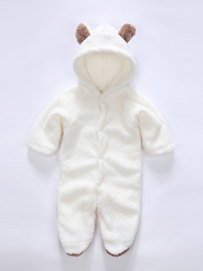 Baby Little Teddy Bear Fleece Onesie with Footies - White