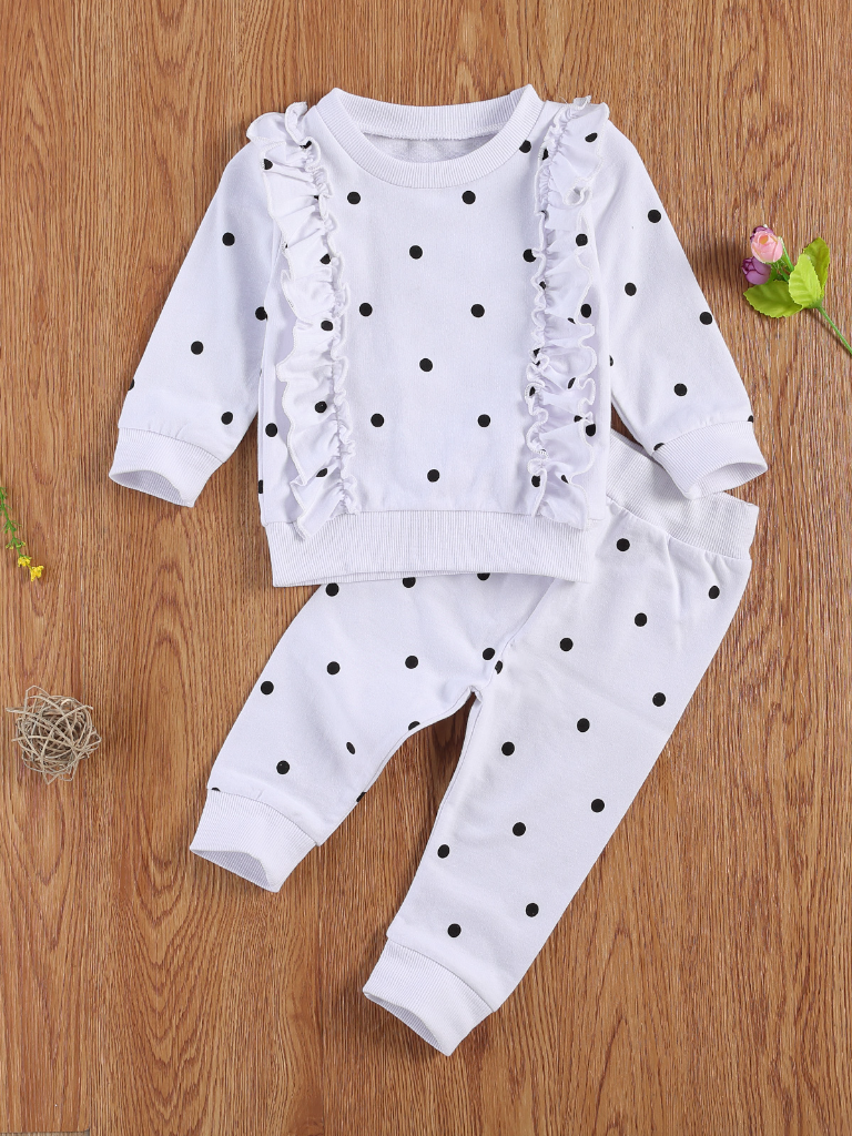 Baby Petite Polka Dot Long Sleeve Crew Neck and Legging Set White