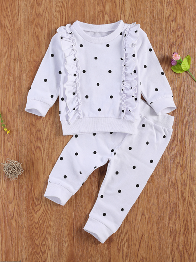 Baby Petite Polka Dot Long Sleeve Crew Neck and Legging Set White