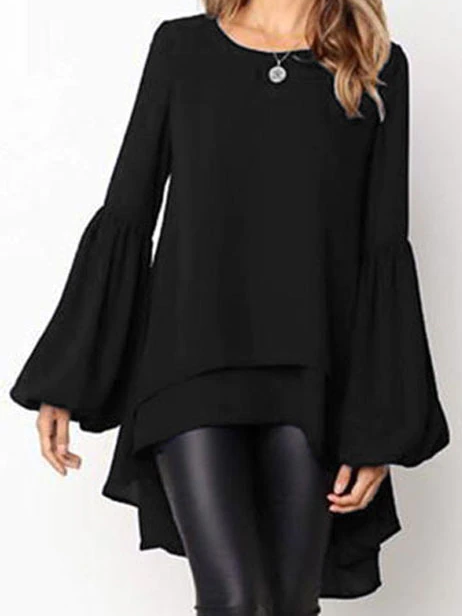 Women's Hi-Lo Bell Sleeved Top - Mia Belle Girls- black