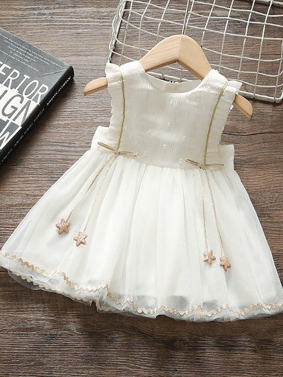 Baby Spring Baby tulle dress has delicate gold star details-white-tulle-ruffled