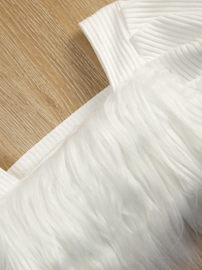 Toddler Everyday Fashion | Girls Furry Crop Top PU Leather Skort Set