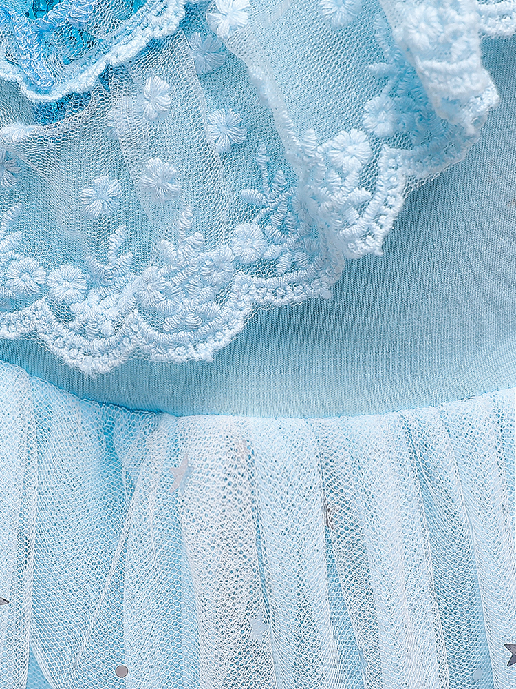 Little Girls Party Dresses | Blue Star Sequin Tulle Dress With Train