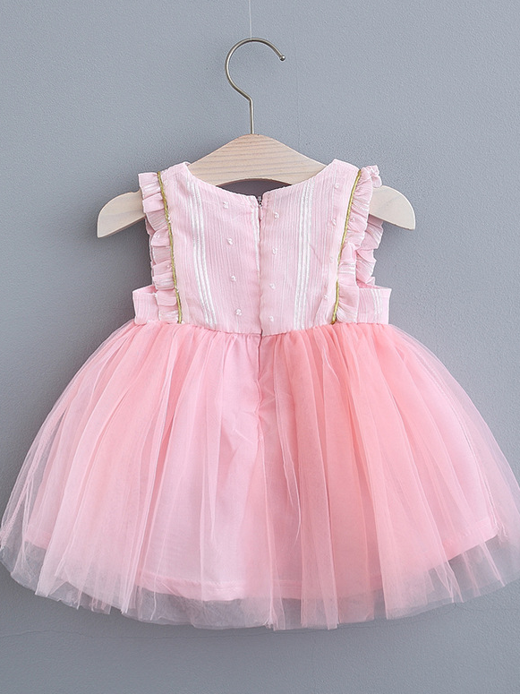 Baby Spring Baby tulle dress has delicate gold star details-pink-tulle-ruffled
