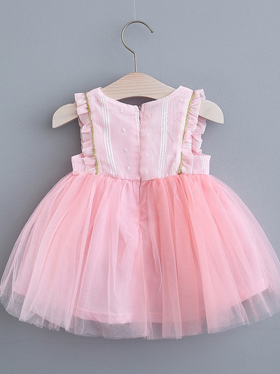 Baby Spring Baby tulle dress has delicate gold star details-pink-tulle-ruffled