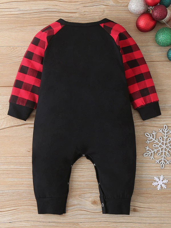 Baby Merry Christmas Plaid Raglan Onesie - Mia Belle Girls