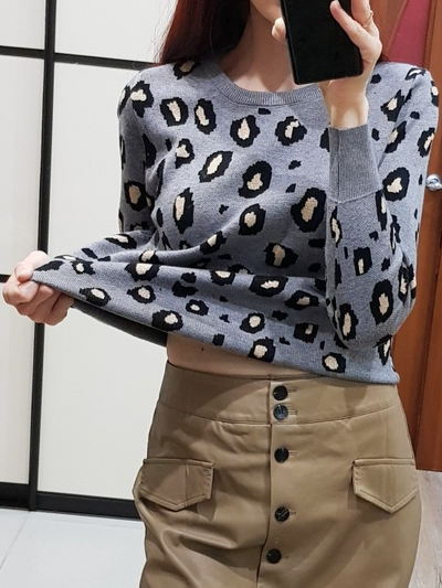 Women's Wilde Cheetah Print Pullover Sweater GreyWomen's Wilde Leopard Print Pullover Sweater Grey