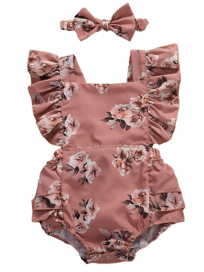 Baby Ruffled Bum Onesie with Headband Set