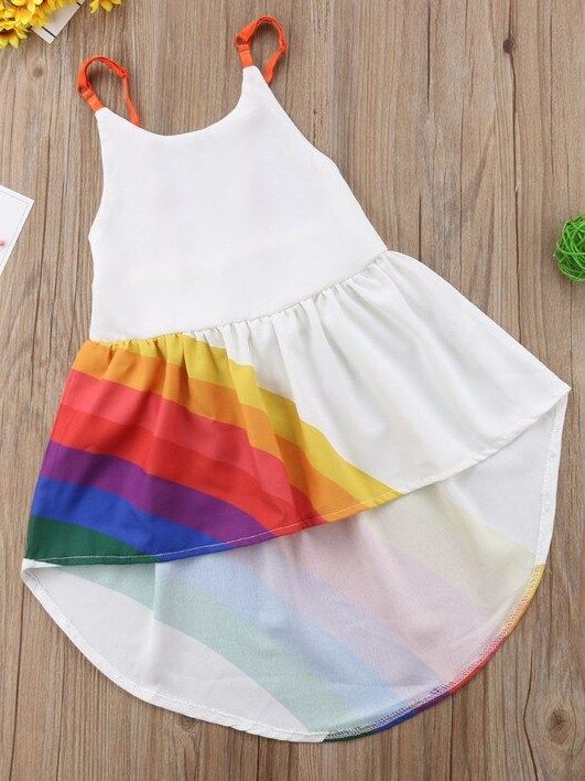 Girls Spring Dresses | Sleeveless Asymmetrical Rainbow Hi-Lo Dress