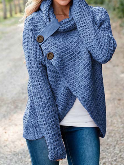 Women's Loose Turtleneck Long Sleeve Cardigan Blue