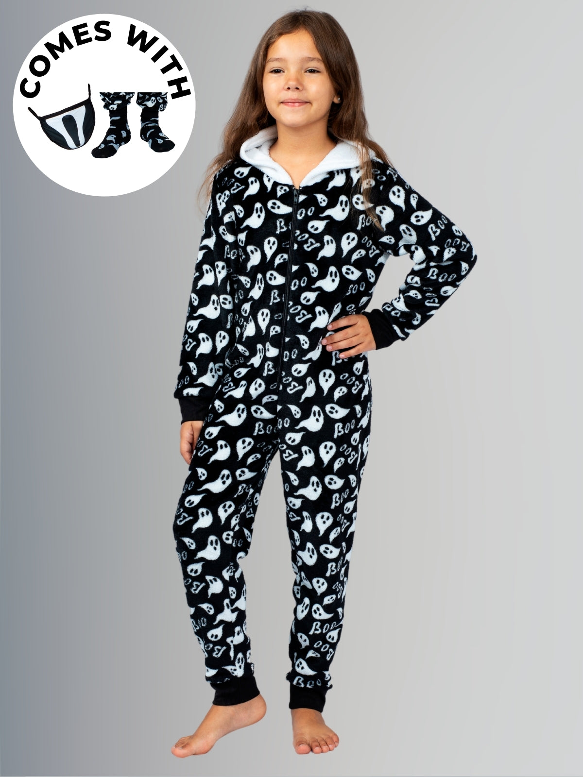 Family Halloween Ghost Hoodie Onesie Pajamas Set - Mia Belle Girls
