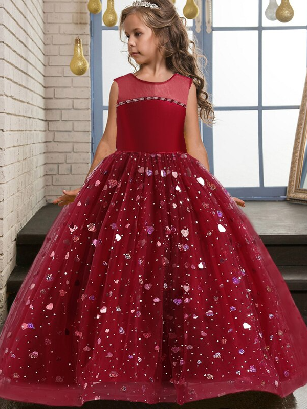 Little Girls Special Occasion Dress | Sparkle Heart Sheer Collar Gown
