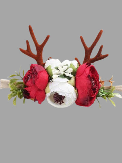 Cute Christmas Accessories | Girls Reindeer Floral Antler Headband 