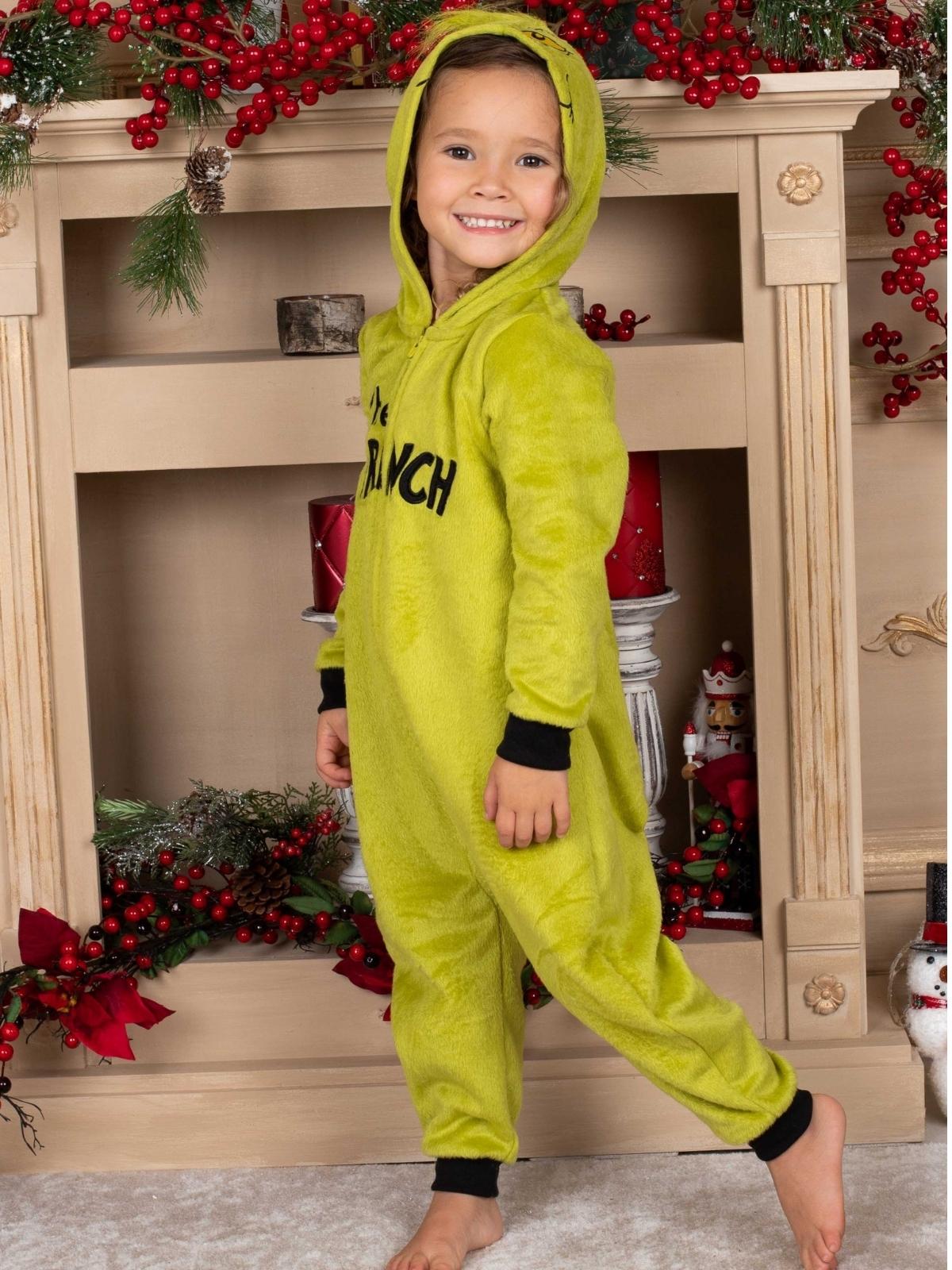 Family Matching Grinch Hoodie Onesie Pajamas - Mia Belle Girls