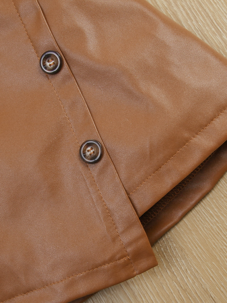 Toddler Everyday Fashion | Girls Furry Crop Top PU Leather Skort Set