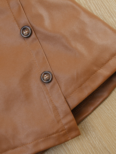 Toddler Everyday Fashion | Girls Furry Crop Top PU Leather Skort Set