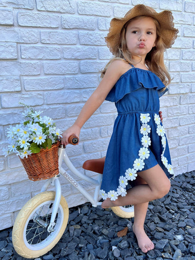 Girls Spring Outfits | Toddler Daisy Sleeveless Chambray Romper Dress