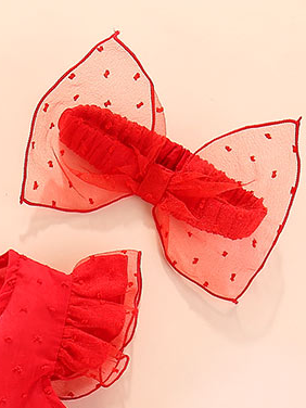 Baby Spring swiss tulle dress was little ruffles on the shoulder and a built-in romper with snap closure at the bottom. Comes with a matching bow headband and shoes