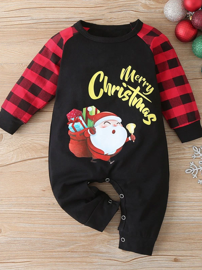 Baby Merry Christmas Plaid Raglan Onesie - Mia Belle Girls