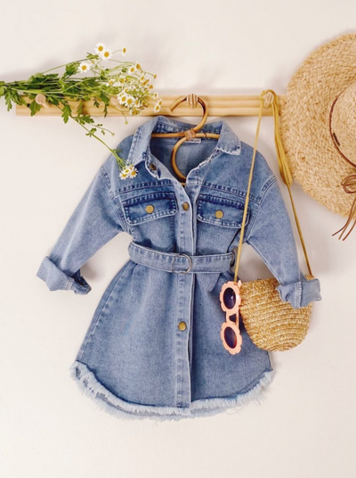 Toddler Clothing Sale |  Belted Frayed Denim Dress | Girls Boutique