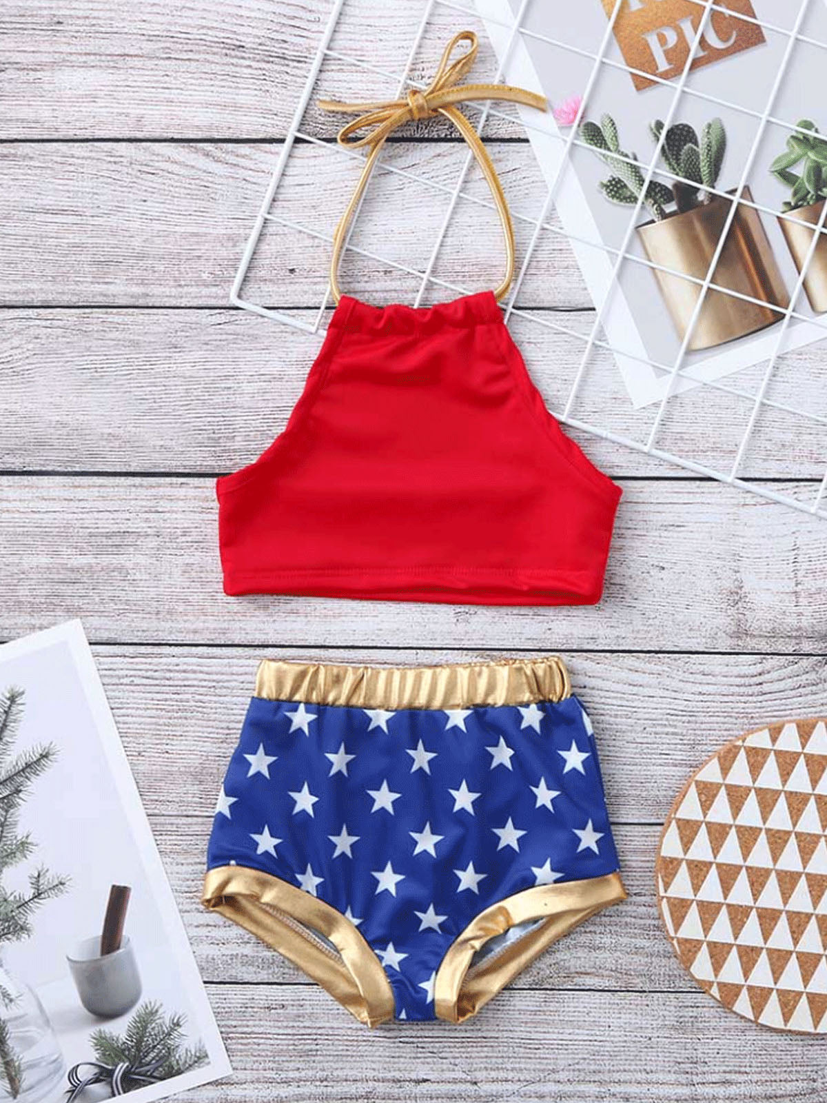 Girls Wonder Woman Inspired Two Piece Swimsuit - Mia Belle Girls