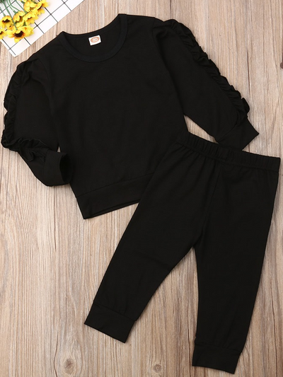 Baby set features a long-sleeved top with ruffled sleeves and leggings