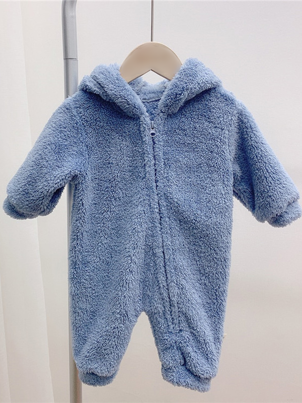 Baby Fuzzy Bear Fleece Hood Onesie Navy