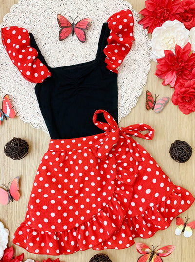 Girls Spring Outfits | Toddler Polka Dot Top & Ruffle Wrap Skirt Set