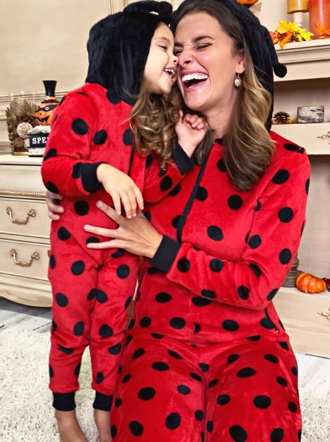 Mommy & Me | Halloween Ladybug Hoodie Onesie Pajamas | Mia Belle Girls
