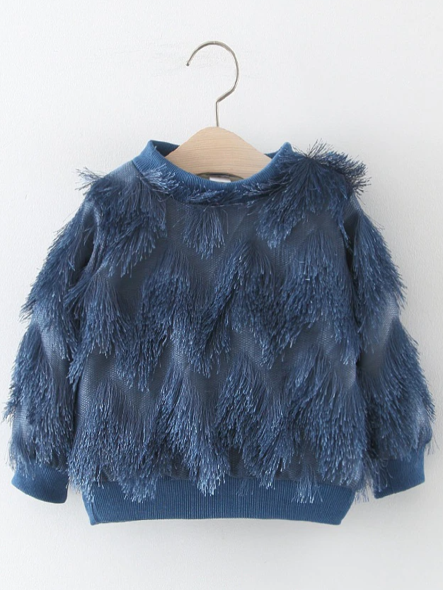 Baby Sweater Weather Fuzzy Zigzag Sweater Navy