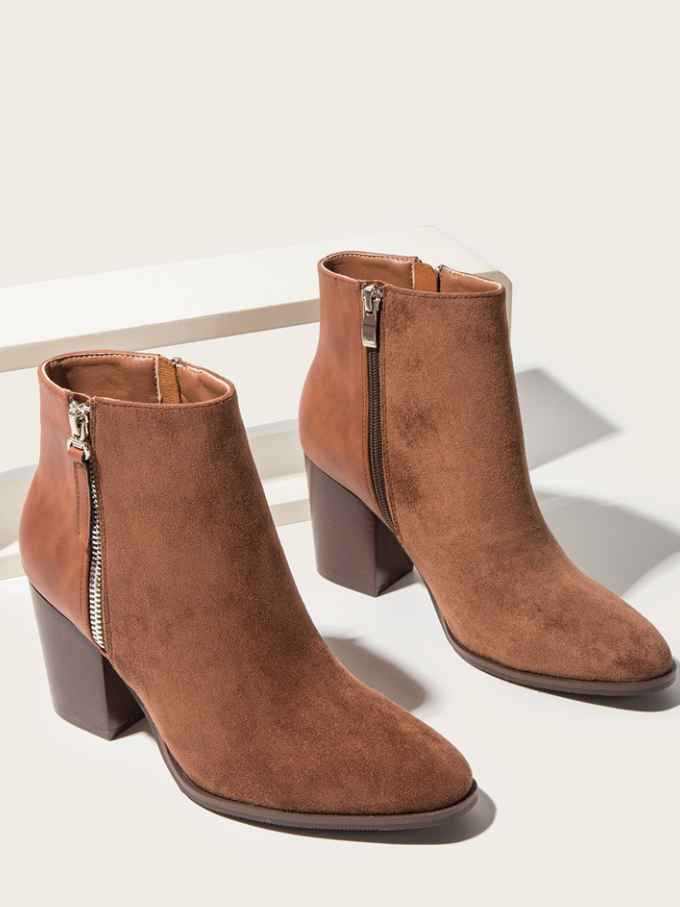 Women's Modern Classic Heeled Ankle Booties By Liv and Mia - Mia Belle Girls - brown