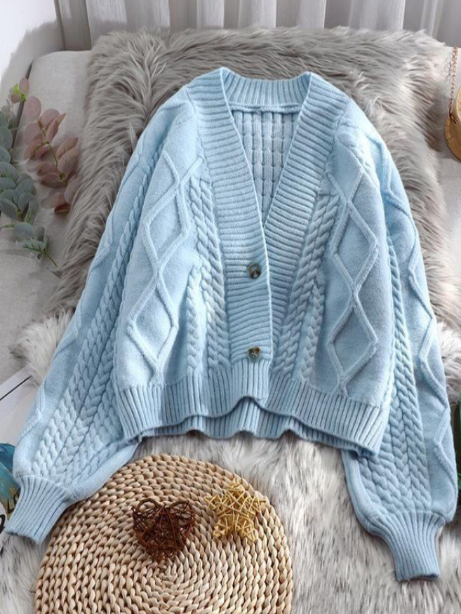 Women's Lovely Lantern Long Sleeve Button-Down Cardigan Blue