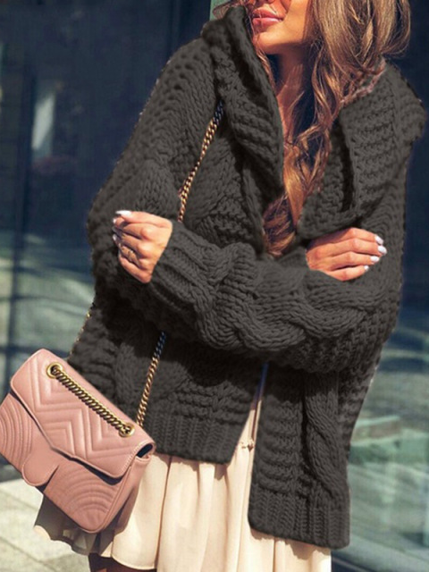 Women's Chills Begone Braid Knit Hooded Cardigan Black