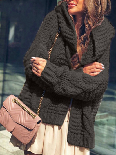 Women's Chills Begone Braid Knit Hooded Cardigan Black