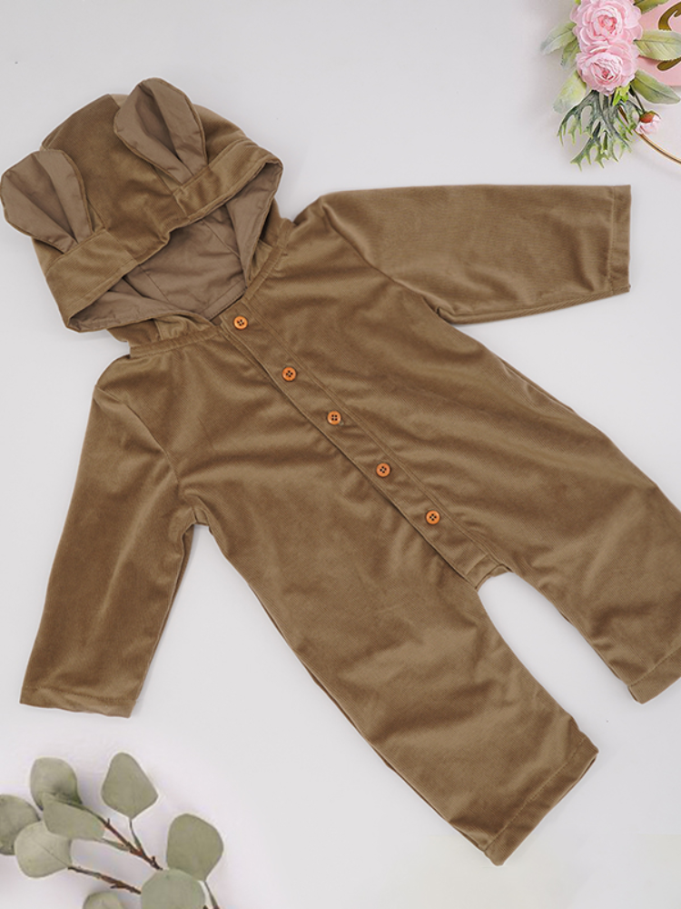 Baby Rowdy Rabbit Romper Jumpsuit Hooded Onesie Brown