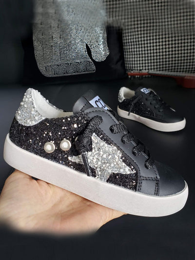 Kids Shoes By Liv & Mia | Girls Black & Silver Glitter Casual Sneakers