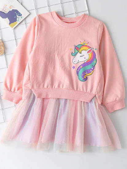  Girls Spring Outfits | Long Sleeve Unicorn Sweatshirt Tutu Dress