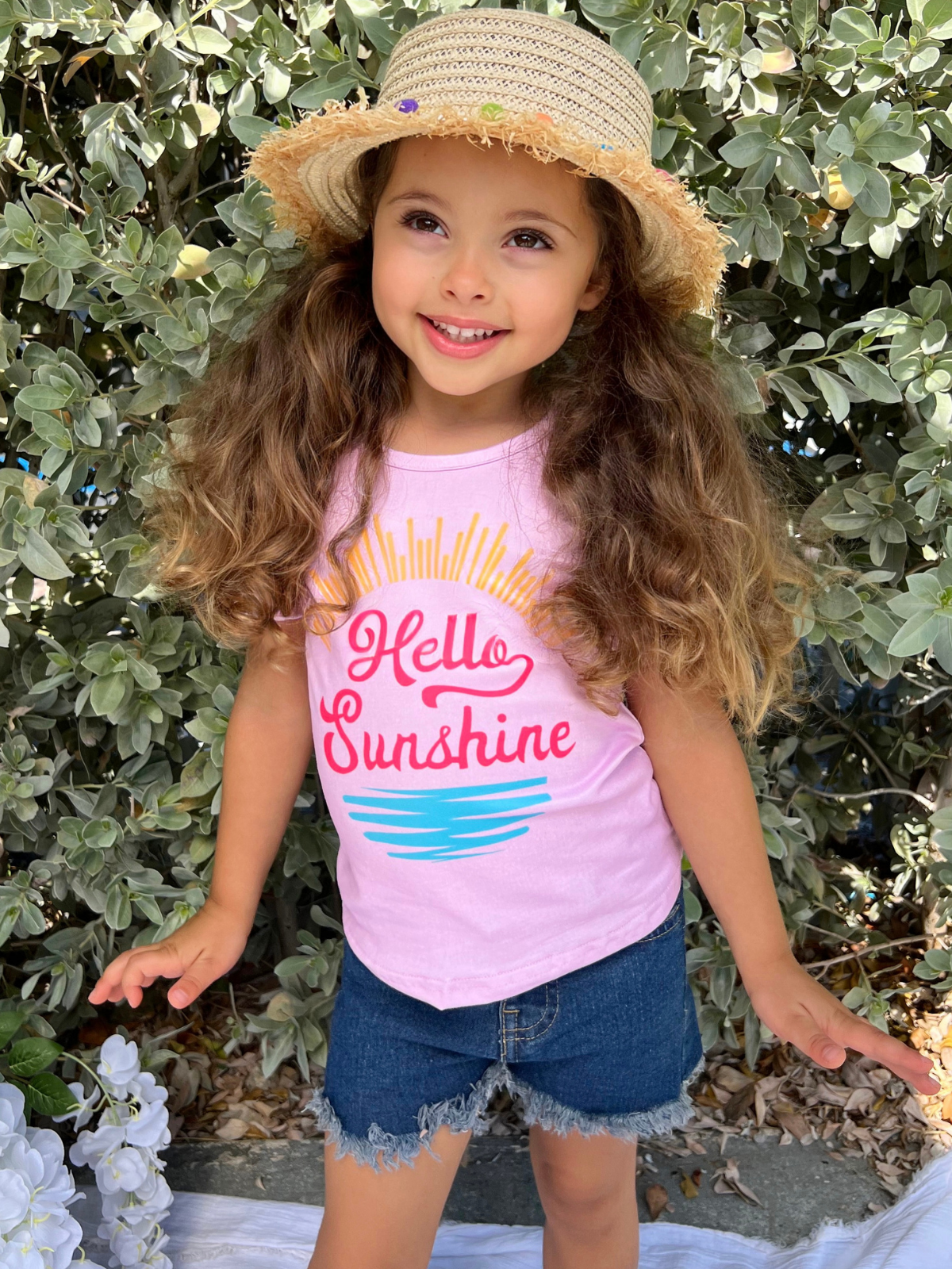 Cute Toddler Tops | Girls Short Sleeve Hello Sunshine Graphic Tee